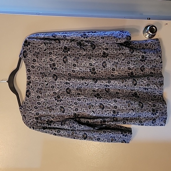 Pure Jill -J Jill Blue Floral Printed V Neck 3/4 Sleeve Tee 100% Cotton - L - Picture 4 of 5